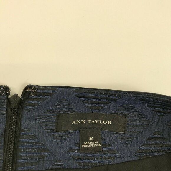 Ann Taylor Womens Jacquard Pencil Skirt Blue Black Print Back Zip Lined Size 8 - Picture 8 of 12